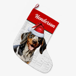Kerst Bluetick Coonhound Naam Woof Achtergrond Grote Kerstsok