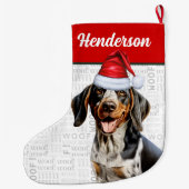 Kerst Bluetick Coonhound Naam Woof Achtergrond Grote Kerstsok (Achterkant)