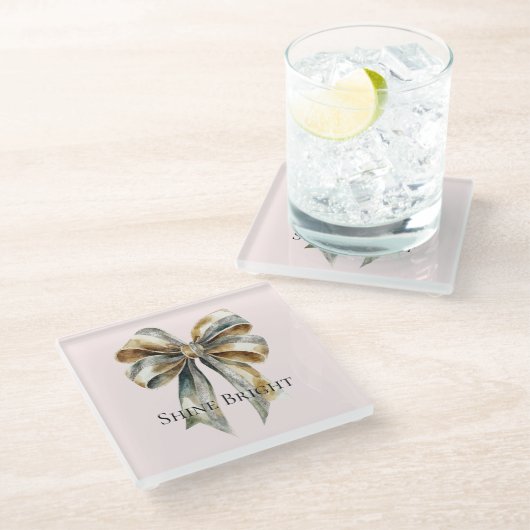 Kerst Blush Roze Rustiek Groen Gouden Boog Glazen Onderzetter (Schuin)