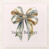 Kerst Blush Roze Rustiek Groen Gouden Boog Glazen Onderzetter (Voorkant)