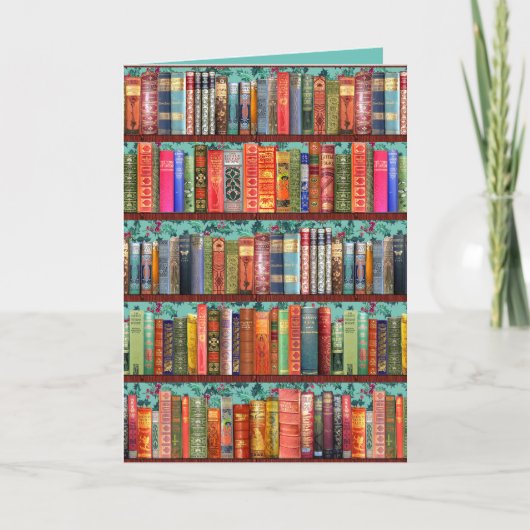 Kerst boekenplank wenskaart met hulst feestdagen kaart (Voorkant)