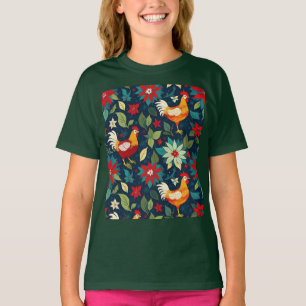 Kerst Boerderij kippen en poinsettia's T-shirt