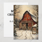 Kerst boerderij met paardenstal vouwkaart feestdagenkaart (Voorkant / Achterkant)