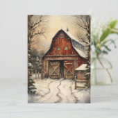 Kerst boerderij met paardenstal vouwkaart feestdagenkaart (Staand voorkant)