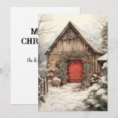 Kerst boerderij met paardenstallen plat kaartje feestdagenkaart (Voorkant / Achterkant)
