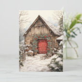 Kerst boerderij met paardenstallen plat kaartje feestdagenkaart (Staand voorkant)