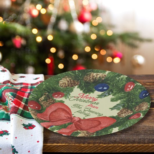 Kerst boerderij rif voor boom familie papieren bordje