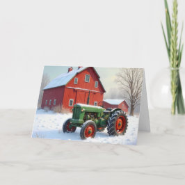 Kerst Boerderij Tractor door een rode schuur Feestdagen Kaart