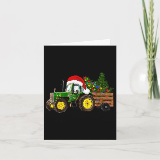 Kerst Boerderij Tractor Tree Lights Santa Hat Xmas Kaart (Voorkant)