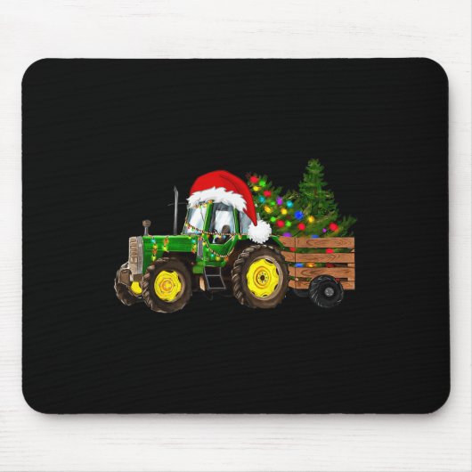 Kerst Boerderij Tractor Tree Lights Santa Hat Xmas Muismat (Voorkant)