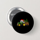 Kerst Boerderij Tractor Tree Lights Santa Hat Xmas Ronde Button 5,7 Cm (Voorkant /achterkant)