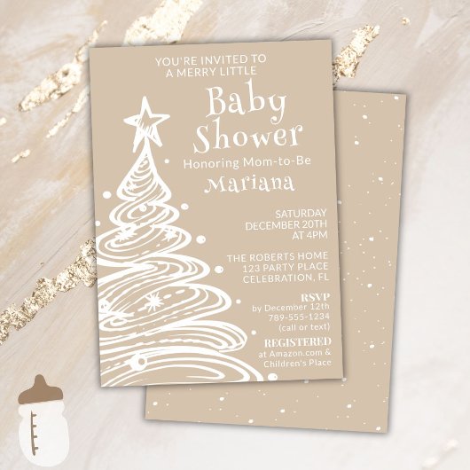 Kerst Boho Beige Genderneutraal Baby shower Kaart
