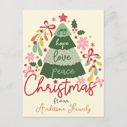 Kerst Boho Bloemen Groeten Scandinavisch Feestdagenkaart (Voorkant)