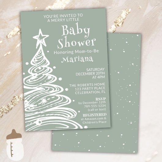 Kerst Boho Groen Genderneutraal Baby shower Kaart