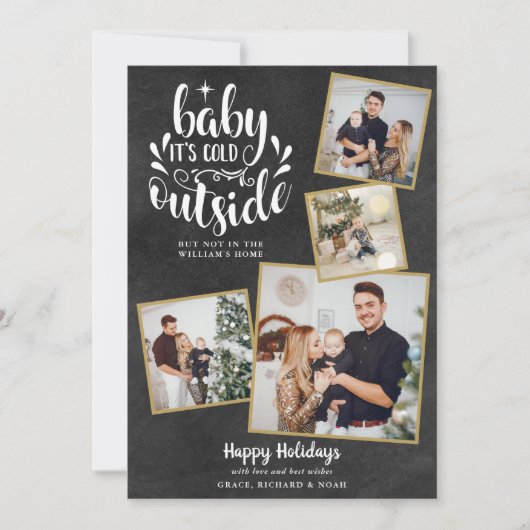 Kerst Boho Krijtbord 4 Foto Collage Feestdagenkaart (Voorkant)