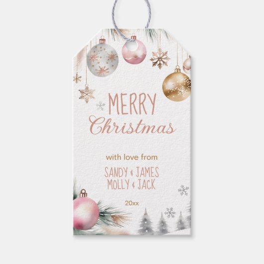 Kerst boho metallic waterverf baubles cadeaulabel (Voorkant)