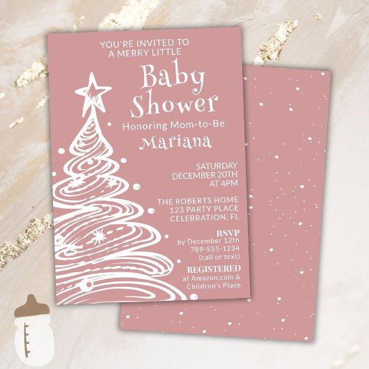 Kerst Boho Roze Meisje Baby shower Kaart