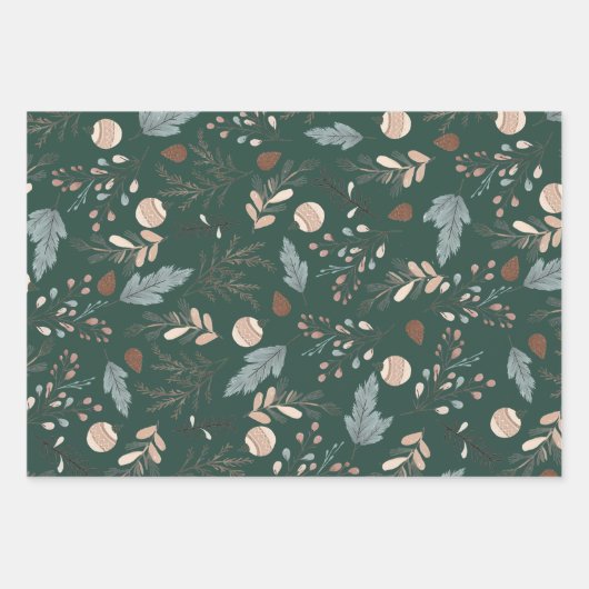 Kerst Boho Winter Greenery Inpakpapier Vel (Voorkant 3)