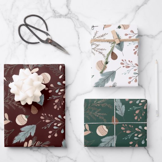 Kerst Boho Winter Greenery Inpakpapier Vel (Voorkant)