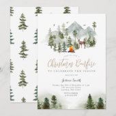 Kerst Bonfire Winter Forest Deer Holiday Party Kaart (Voorkant / Achterkant)