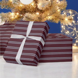 Kerst bordeaux lichtblauwe golvende strepen vakant cadeaupapier
