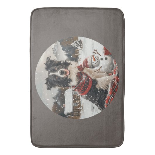 Kerst Border Collie Dog Snowman Badmat (Voorkant Verticaal)