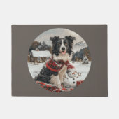 Kerst Border Collie Dog Snowman Deurmat (Voorkant)