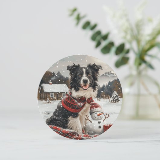 Kerst Border Collie Dog Snowman Feestdagenkaart (Staand voorkant)