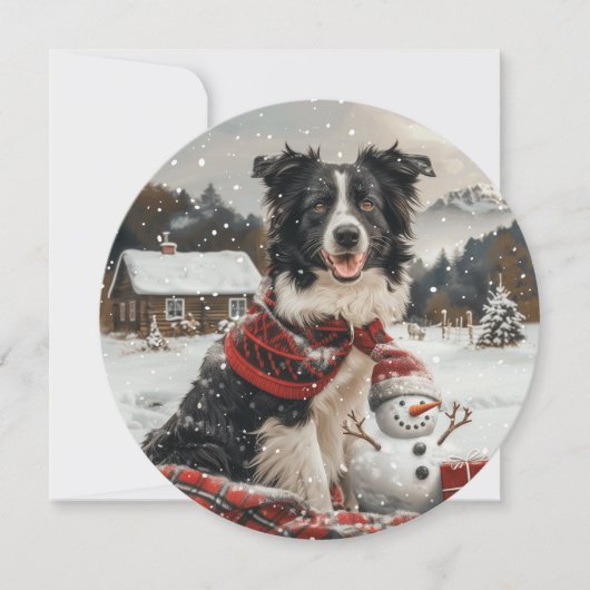Kerst Border Collie Dog Snowman Feestdagenkaart (Voorkant)