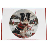 Kerst Border Collie Dog Snowman Groot Cadeauzakje (Voorkant)