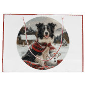 Kerst Border Collie Dog Snowman Groot Cadeauzakje (Achterkant)