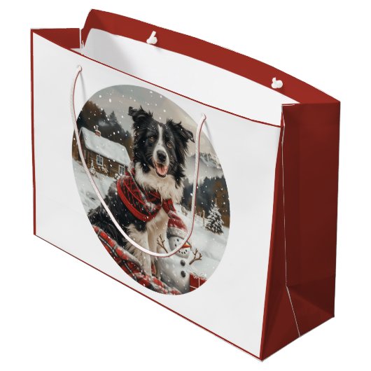 Kerst Border Collie Dog Snowman Groot Cadeauzakje (Achterkant Gekanteld)