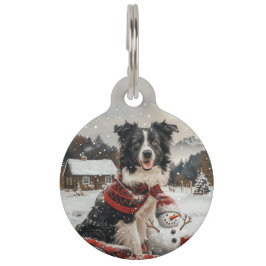 Kerst Border Collie Dog Snowman Huisdierpenning
