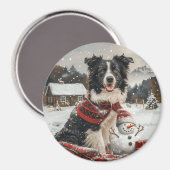 Kerst Border Collie Dog Snowman Magneet (Voorkant / Achterkant)