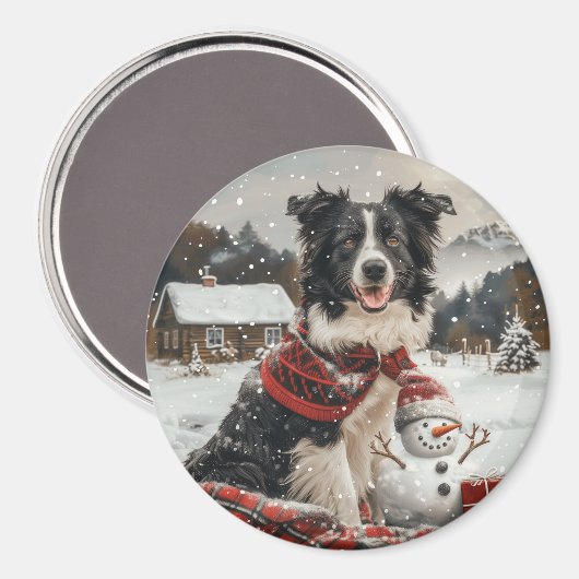 Kerst Border Collie Dog Snowman Magneet (Voorkant / Achterkant)