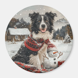 Kerst Border Collie Dog Snowman Magneet
