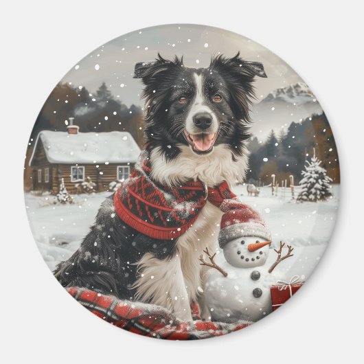 Kerst Border Collie Dog Snowman Magneet (Voorkant)