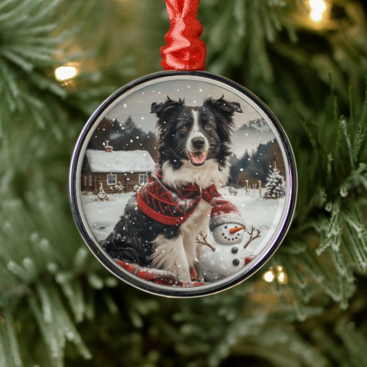 Kerst Border Collie Dog Snowman Metalen Ornament (Boom)