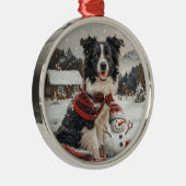 Kerst Border Collie Dog Snowman Metalen Ornament (Rechts)
