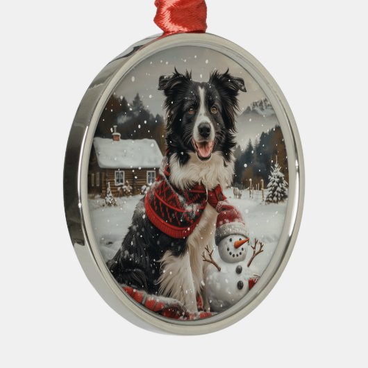 Kerst Border Collie Dog Snowman Metalen Ornament (Rechts)