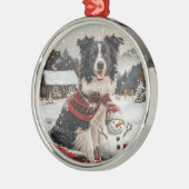 Kerst Border Collie Dog Snowman Metalen Ornament (Links)