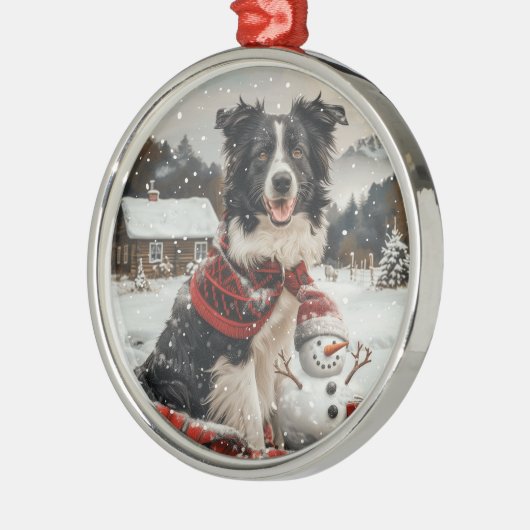 Kerst Border Collie Dog Snowman Metalen Ornament (Links)