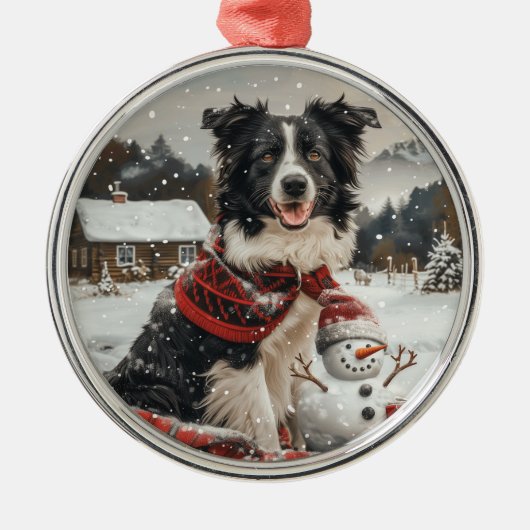 Kerst Border Collie Dog Snowman Metalen Ornament (Voorkant)