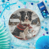 Kerst Border Collie Dog Snowman Papieren Bordje (Feest)