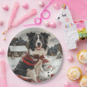 Kerst Border Collie Dog Snowman Papieren Bordje (Feest)