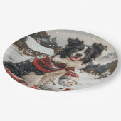 Kerst Border Collie Dog Snowman Papieren Bordje (Gekanteld)