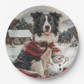 Kerst Border Collie Dog Snowman Papieren Bordje (Voorkant)