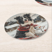 Kerst Border Collie Dog Snowman Ronde Kartonnen Onderzetter (Gebogen)