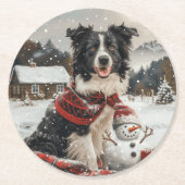 Kerst Border Collie Dog Snowman Ronde Kartonnen Onderzetter (Voorkant)