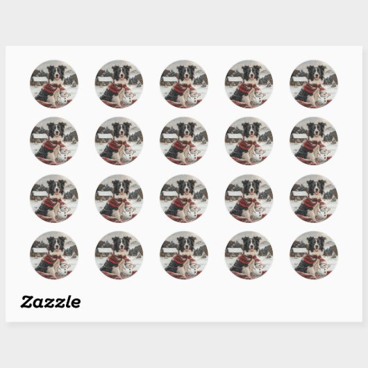 Kerst Border Collie Dog Snowman Ronde Sticker (Vel)